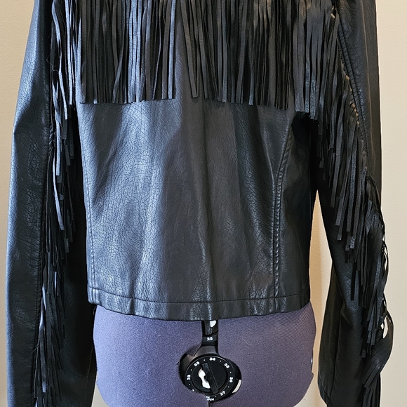 Vegan Leather Fringe Biker Jacket - Picture 5 of 6